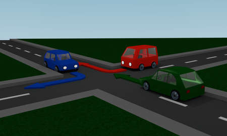 Streets with colored cars and directional arrows. 3d Renderingの写真素材