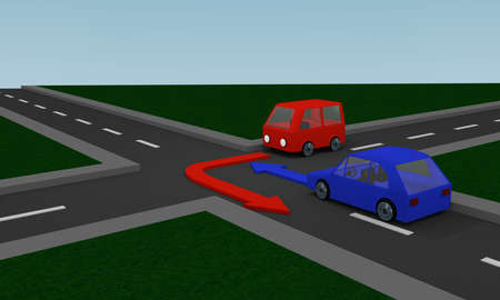 Traffic situation: right before left at a crossroads from a perspective viewの写真素材