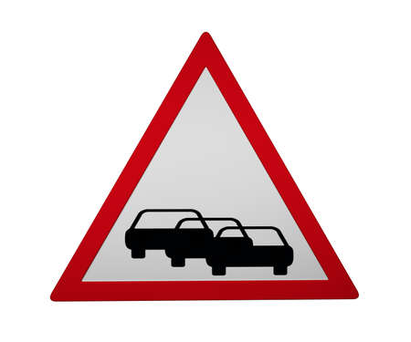 Traffic sign: traffic jam, 3d rendering isolated on whiteの写真素材