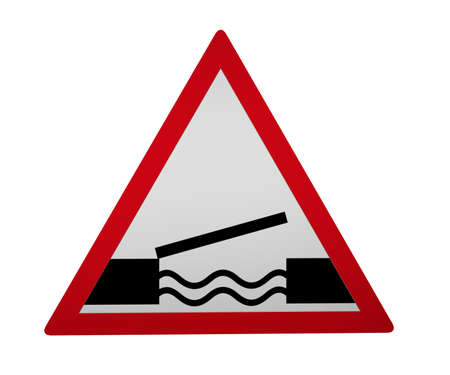 Traffic sign: Moving bridge, 3d rendering isolated on whiteの写真素材