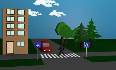 Road image with a pedestrian crossing a road. 3d renderingの写真素材