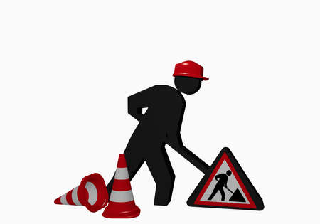 Construction site males with construction site sign and traffic cones in red and white. 3d renderingの写真素材