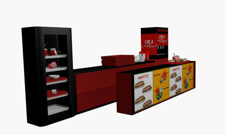 Fast food counter in side view isolated on white. 3d renderingの写真素材