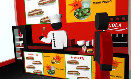 Fast food snack from the inside, with a cook. 3d renderingの写真素材