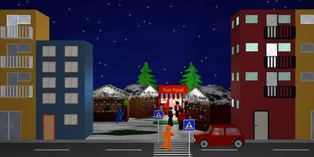 Main street overlooking a Christmas market. 3d renderingの写真素材