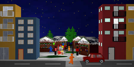 Cityscape with a view of a Christmas market. 3d renderingの写真素材