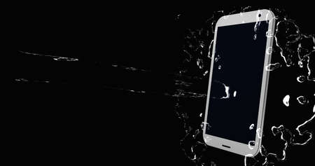 Water jet splashes on the display of a mobile phone. 3d renderingの写真素材