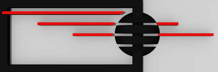 Abstract website header / banner in black, red and white with bars and ball. 3d renderingの写真素材