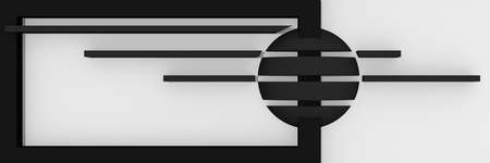 Abstract website header / banner in black, gray and white with stripes and ball. 3d renderingの写真素材