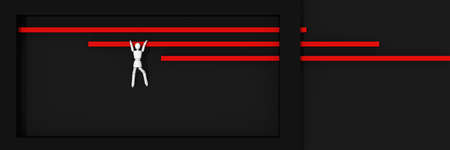 Website header / banner in black and red, with bars on which a puppet figure pulls up. 3d renderingの写真素材