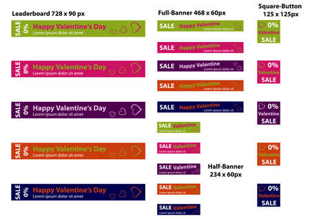 Collection of sale banner in bright colors for Valentine.のイラスト素材
