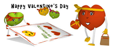 Valentines day banner with cute hearts and text. 3d renderingの写真素材