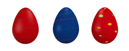 Easter eggs with pattern in strong red and blue isolated on white. 3d renderingの写真素材