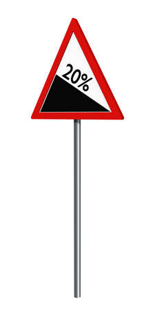 German traffic sign: 20 gradient, isolated on white, 3d renderingの写真素材