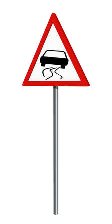 German traffic sign: danger of skidding, isolated on white, 3d renderingの写真素材