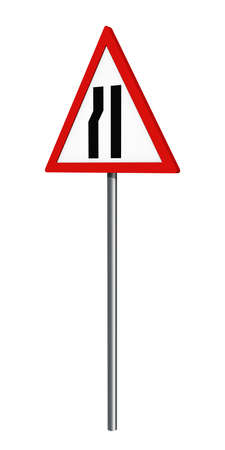 German traffic sign: one-way narrowed roadway, isolated on white, 3d renderingの写真素材