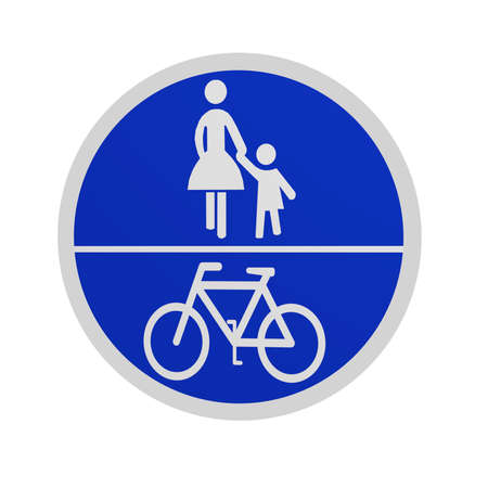German traffic sign (special path): common bicycle and sidewalk, isolated in white on the front. 3d renderingの写真素材