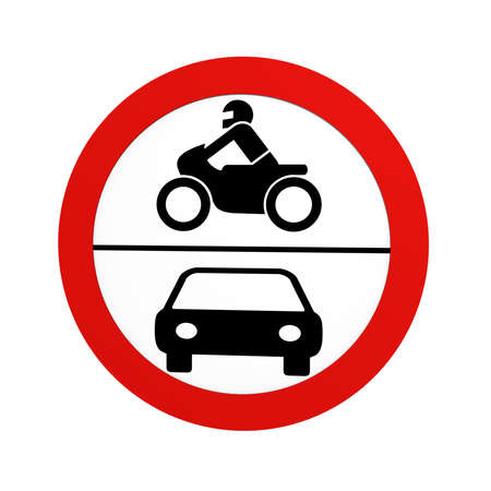 German traffic sign (prohibition of traffic): ban on motorcycles and motor vehicles, in front view, isolated on white. 3d renderingの写真素材