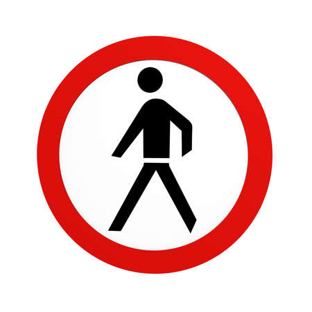 German traffic sign (prohibition of traffic): ban on pedestrians, in front view, isolated on white. 3d renderingの写真素材