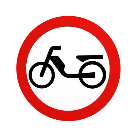 German traffic sign (prohibition of traffic): ban on mopeds, in front view, isolated on white. 3d renderingの写真素材