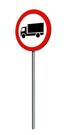German traffic sign (prohibition of traffic): ban on trucks, isolated on white. 3d renderingの写真素材