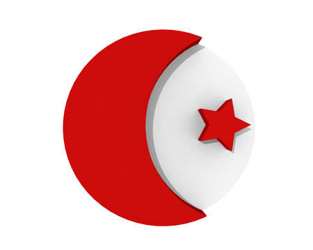 Islamic symbol, crescent and star in red isolated on white. 3d renderingの写真素材