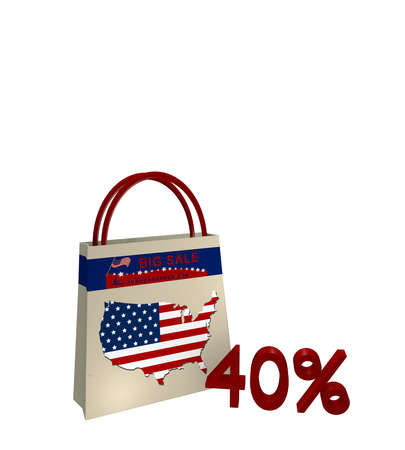 Shopping Bag with Sale Advertising for Independence Day a map detail of USA and text 40%, 3d renderingの写真素材