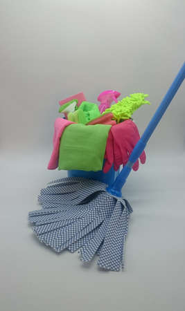 filled cleaning bucket with wiperの写真素材