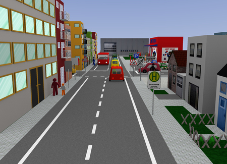 Cityscape with intersection and street signs: 3d renderingの写真素材