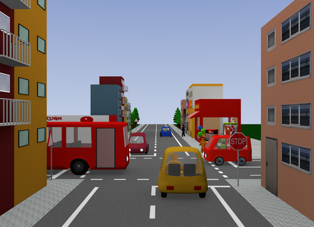 Crossing with stop sign. 3d renderingの写真素材