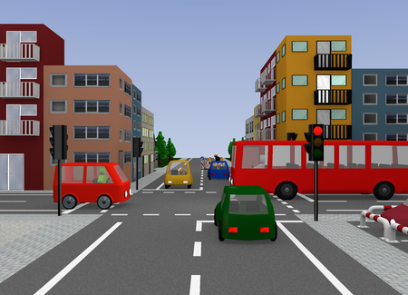 Crossroad with red traffic light. 3d renderingの写真素材