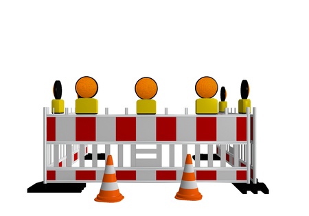 Construction site shut-off with warning lights and traffic cones. 3d renderingの写真素材