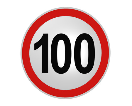 German traffic sign: speed limit 100 km / h, front view, 2d renderingの写真素材