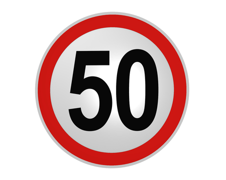 German traffic sign: speed limit 50 km / h, front view, 2d renderingの写真素材