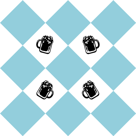 Seamless pattern for Oktoberfest in blue white checkered with beer glass. vector file eps 10のイラスト素材