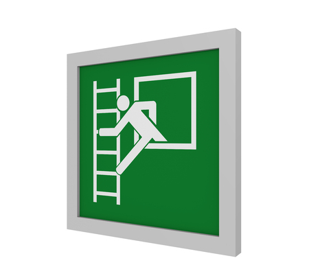 Escape sign (emergency exit with escape route) according to ASR (A1.3) / ISO. Side view, 3d renderの写真素材