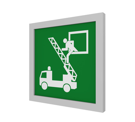Escape sign (rescue exit) according to ASR (A1.3) / ISO. Side view, 3d renderの写真素材
