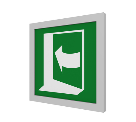 Escape sign (open door by pressing on the left side) to ASR (A1.3) / ISO. Side view, 3d renderの写真素材