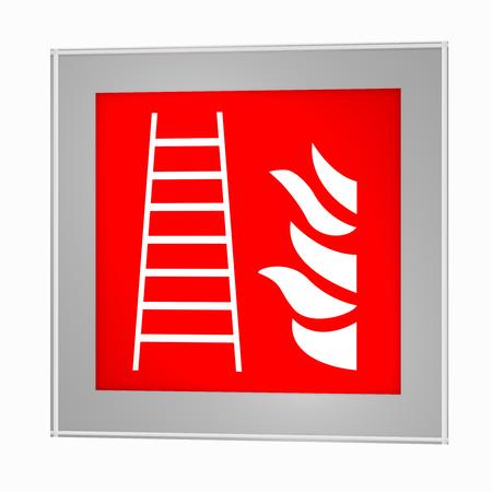 Fire protection mark according to the current form of ASR A1.3: fire escape, in a glass frame. 3d renderingの写真素材