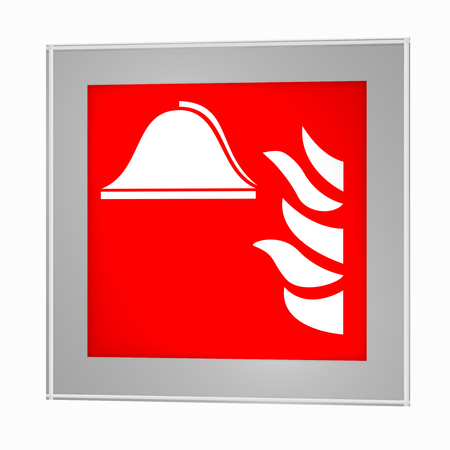 Fire safety signs according to the current form of ASR A1.3: Means and equipment for fire fighting, in a glass frame. 3d renderingの写真素材