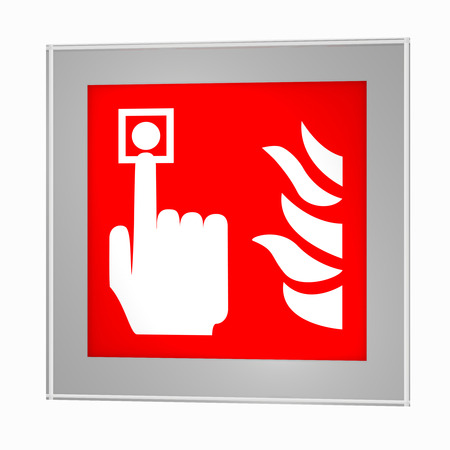 Fire safety signs according to the current form of ASR A1.3: Fire detectors, in a glass frame. 3d renderingの写真素材