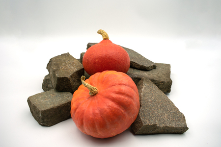 Decorative squashes (Hokkaido squash) with stones. Studio Shotの写真素材