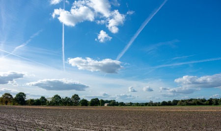 Peasantry with blue cloud sky. Location: Germany, North Rhine - Westphalia, Borkenの写真素材