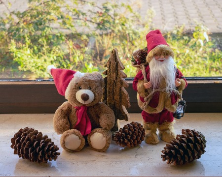 Christmas decorations on the windowsillの写真素材