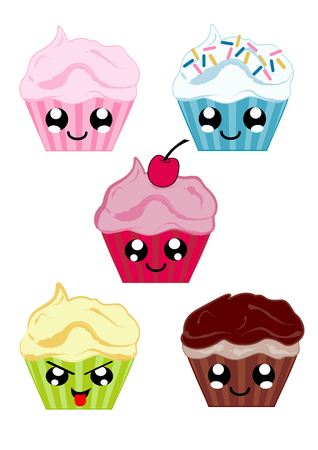 Collection with kawaii cupcakes. Vector file eps 10のイラスト素材