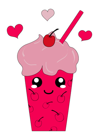 Kawaii Milkshake Cherry Character. Vector eps 10のイラスト素材