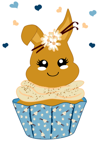 cute vanilla cupcake with bunny in kawaii style. Vector file eps 10のイラスト素材
