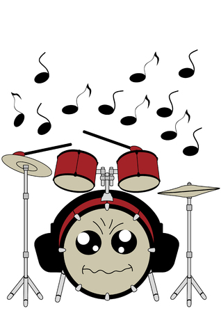 Funny drums in kawaii style with headphones. Vector file EPS 10.のイラスト素材