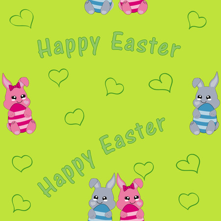 seamless pattern with easter bunny couple. Kawaii style, eps 10のイラスト素材
