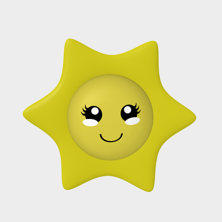 cute 3d kawaii sun isolated on white. 3d renderingの写真素材